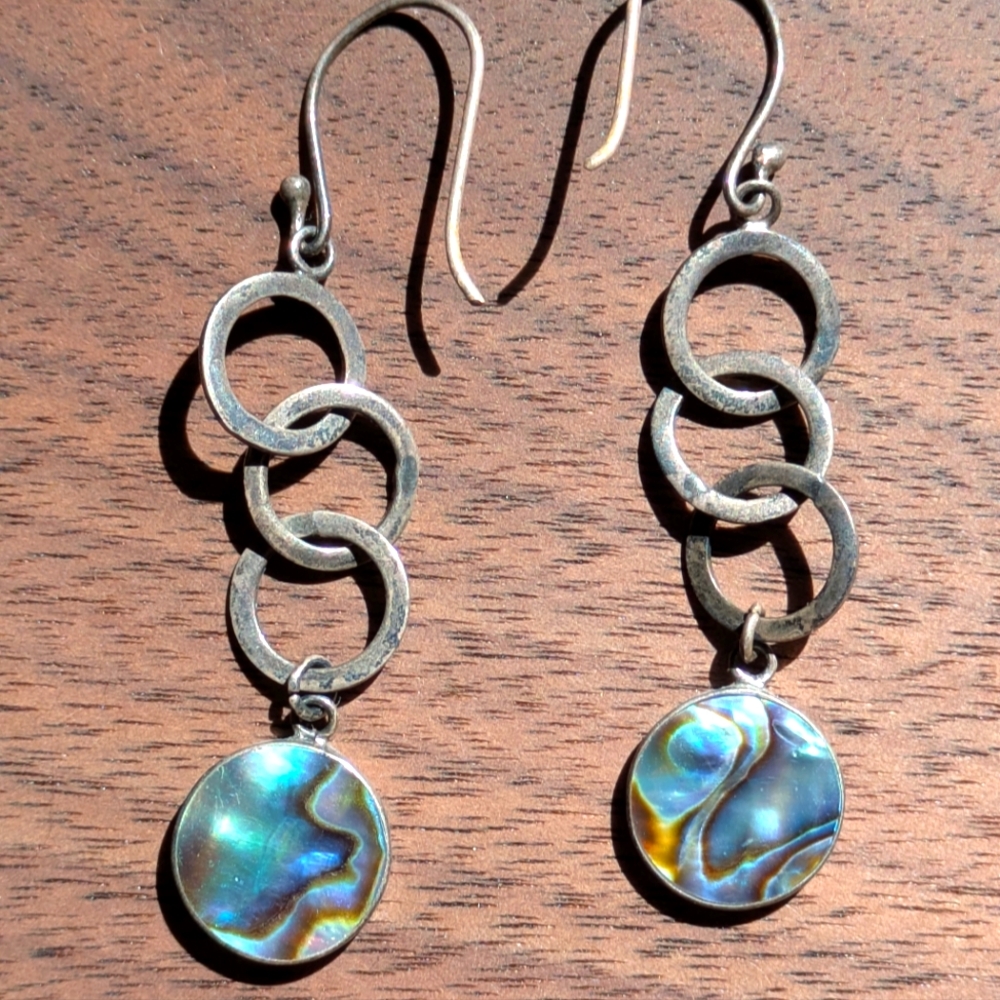 Silver & Abalone Shell Dangle Earrings. - image 1